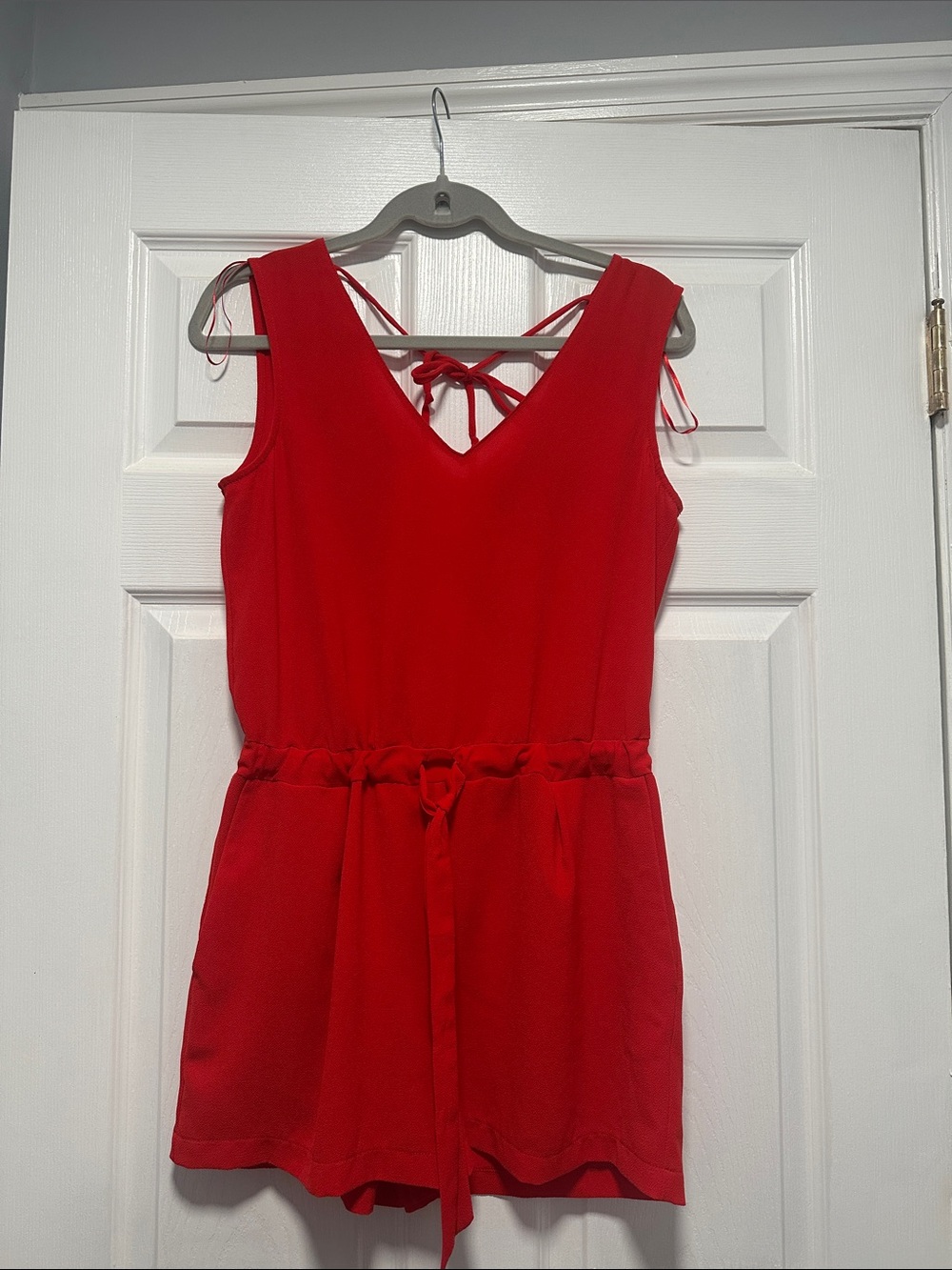 ZARA Basic Red Sleeveless Romper Tie Waist XS